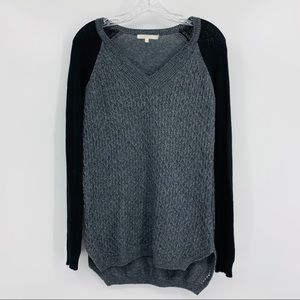 ZOA New York Sweater Angora Wool Blend Cable Knit V-neck Black Gray Size S